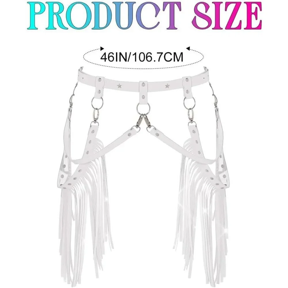 Cowgirl Fringe Leather Belt Black Tassel Accessories for Women Festival